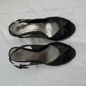 Black Nine & Co by Nine West Peep Toe Sling Back Satin High Heels